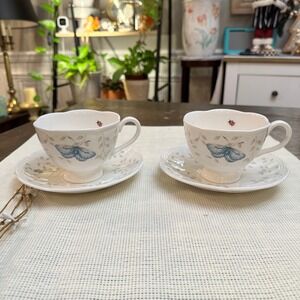 Lenox Butterfly Meadow 2 Piece Teacup & 2 Pc Saucer‎ Set
